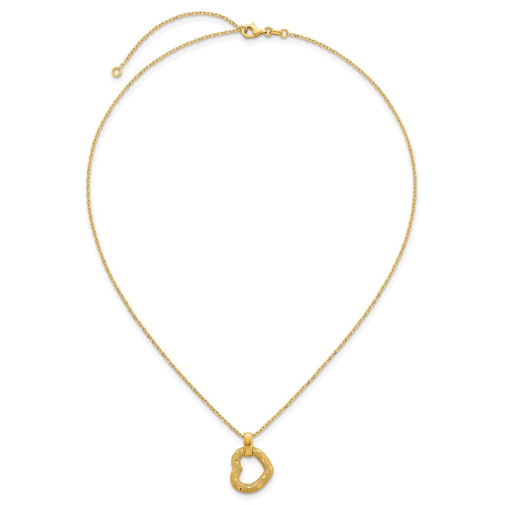 Polished Textured D/C Fancy Heart w/2.25in Ext Necklace
