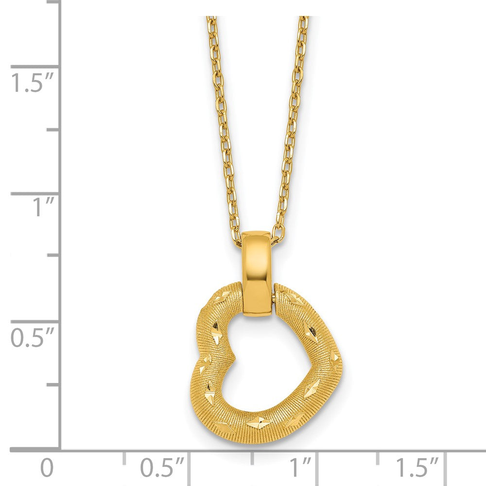 Polished Textured D/C Fancy Heart w/2.25in Ext Necklace