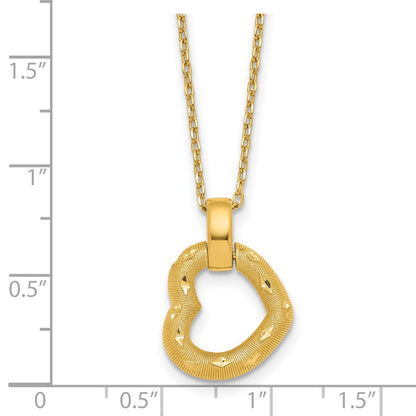 Polished Textured D/C Fancy Heart w/2.25in Ext Necklace