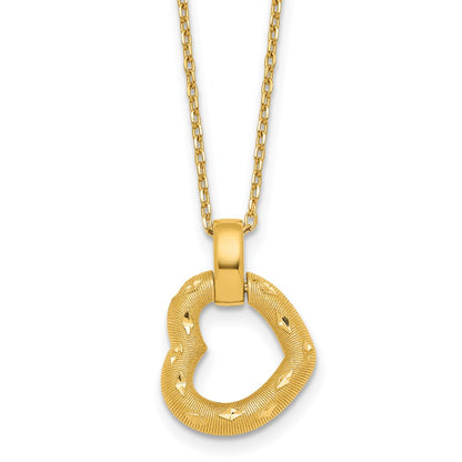 Polished Textured D/C Fancy Heart w/2.25in Ext Necklace
