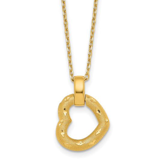 Polished Textured D/C Fancy Heart w/2.25in Ext Necklace