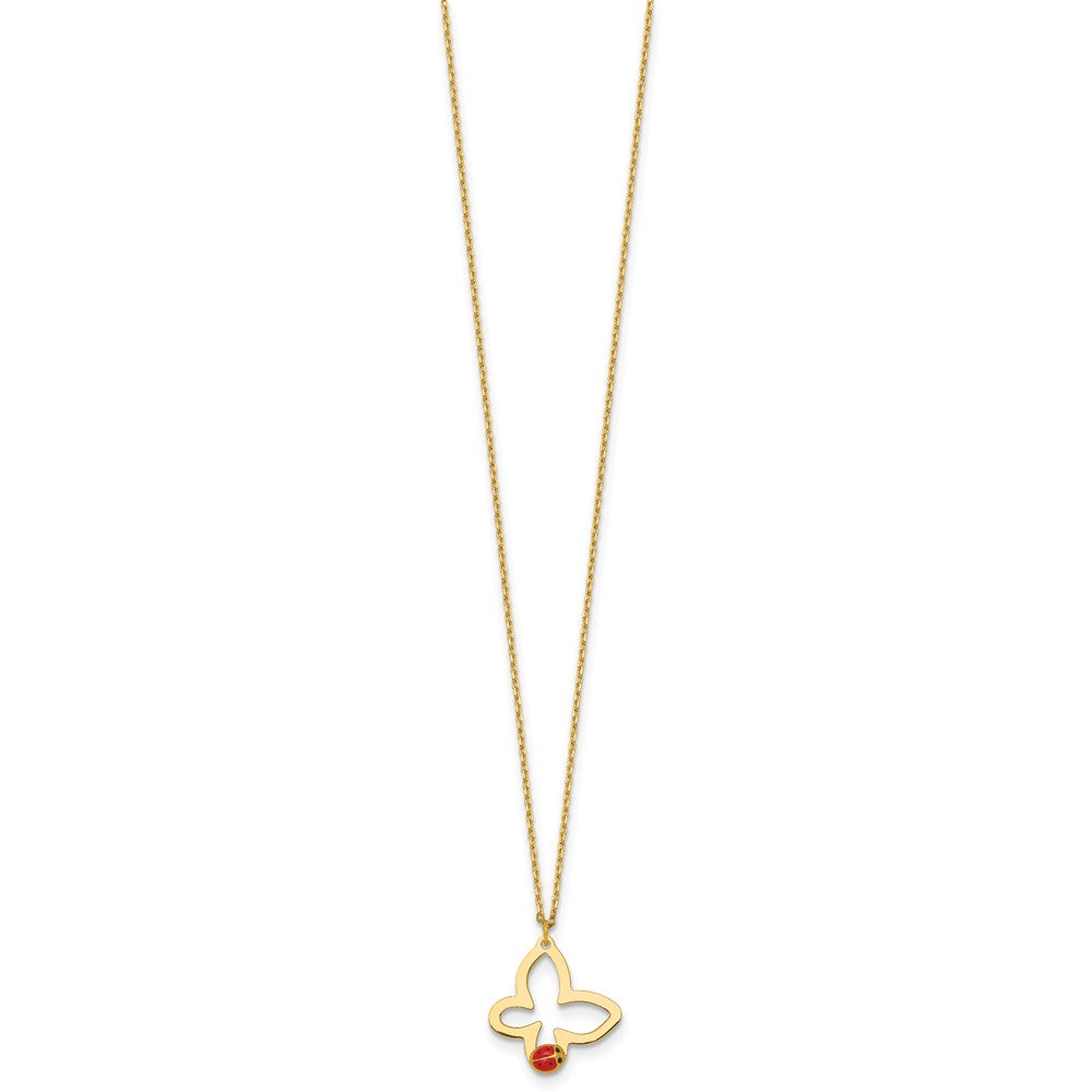 Polished Butterfly With Enamel Ladybug w/.75in Ext Children's Necklace