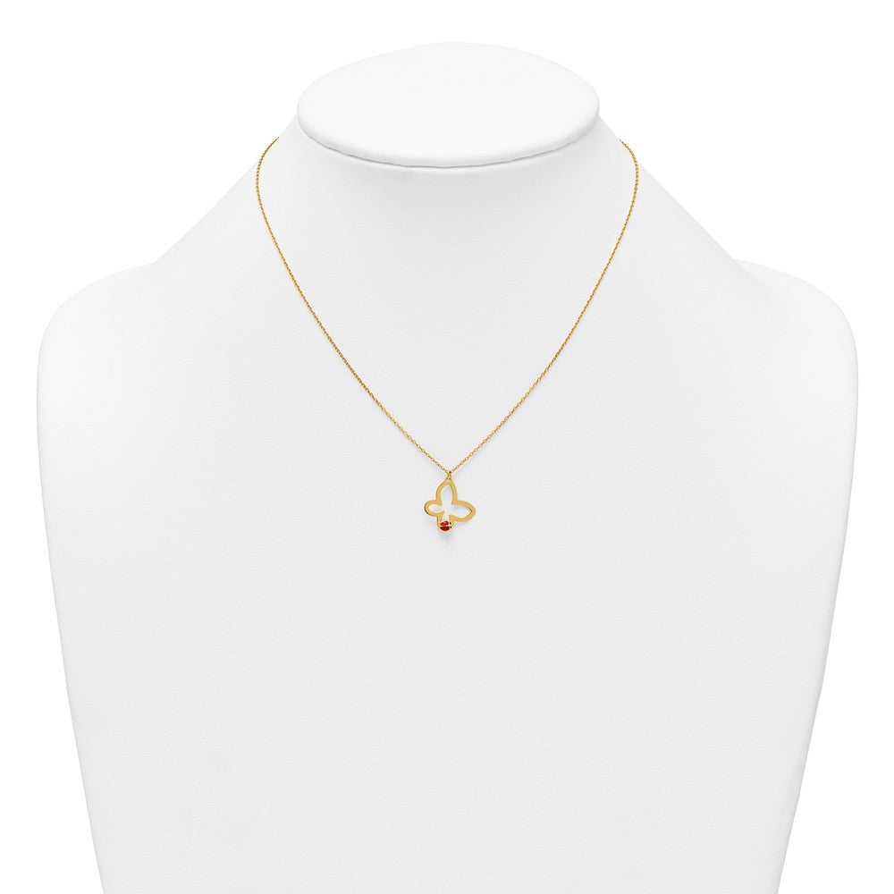 Polished Butterfly With Enamel Ladybug w/.75in Ext Children's Necklace