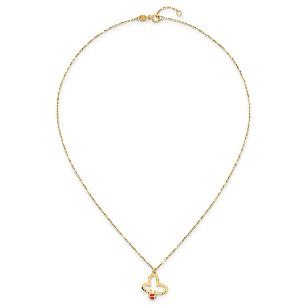 Polished Butterfly With Enamel Ladybug w/.75in Ext Children's Necklace