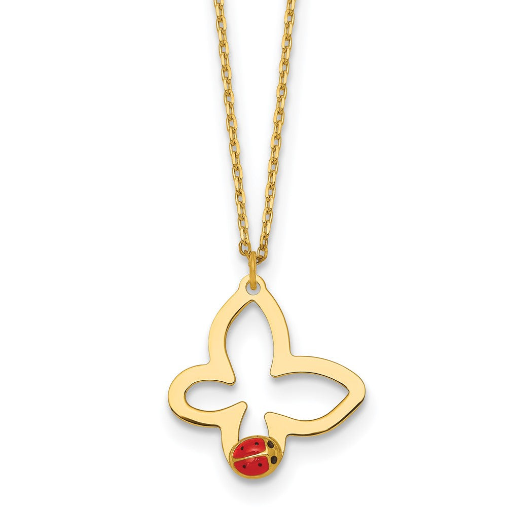 Polished Butterfly With Enamel Ladybug w/.75in Ext Children's Necklace