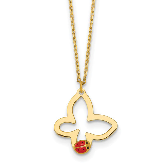 Polished Butterfly With Enamel Ladybug w/.75in Ext Children's Necklace