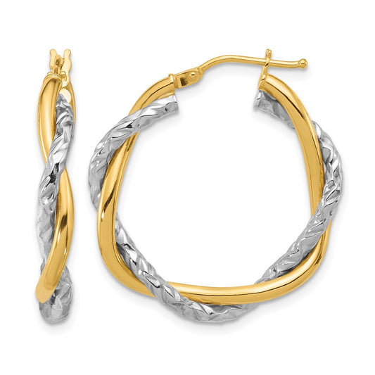 Polished and Textured Twisted Hoop Earrings - Two-Tone Gold