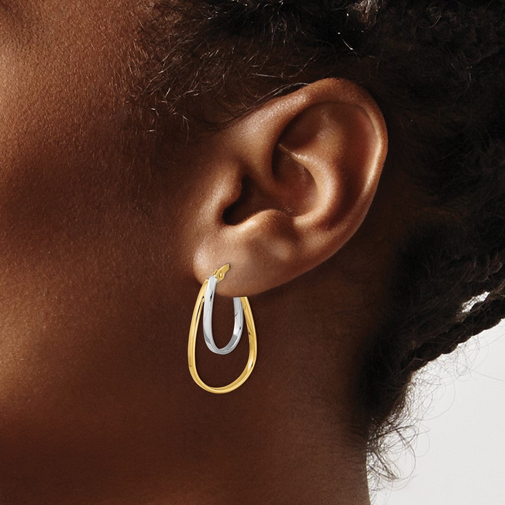 Polished Double Oval Hoop Earrings - Two-Tone Gold