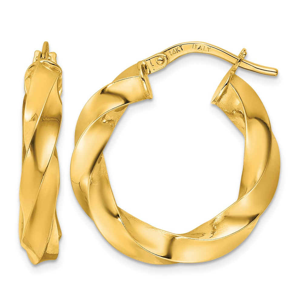 Polished Twisted Hoop Earrings - 4mm, 2.33g