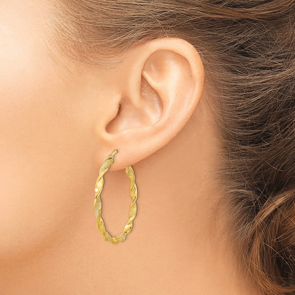 Polished and Textured Twisted Hoop Earrings - 3.25mm