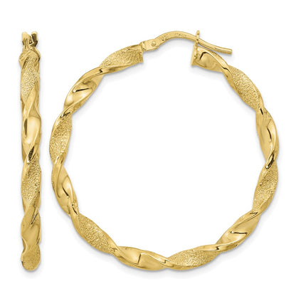 Polished and Textured Twisted Hoop Earrings - 3.25mm