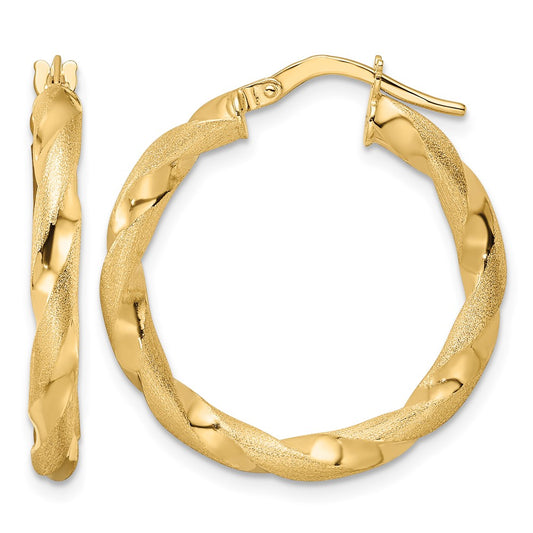 Brushed and Polished Twisted Hoop Earrings