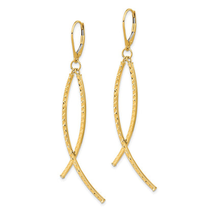 Polished Diamond Cut Fancy Dangle Leverback Earrings - Yellow Gold