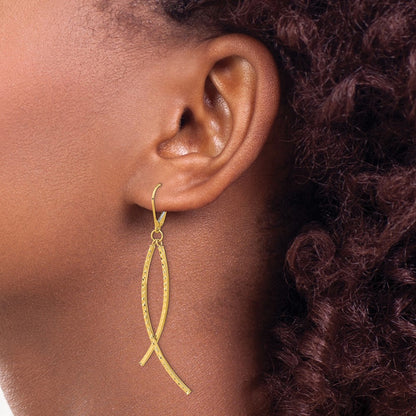Polished Diamond Cut Fancy Dangle Leverback Earrings - Yellow Gold