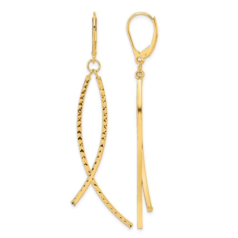 Polished Diamond Cut Fancy Dangle Leverback Earrings - Yellow Gold