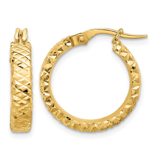 Polished 4mm Diamond Cut Hoop Earrings - 18.6mm