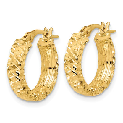 Polished 4mm Diamond Cut Hoop Earrings - 15.5mm