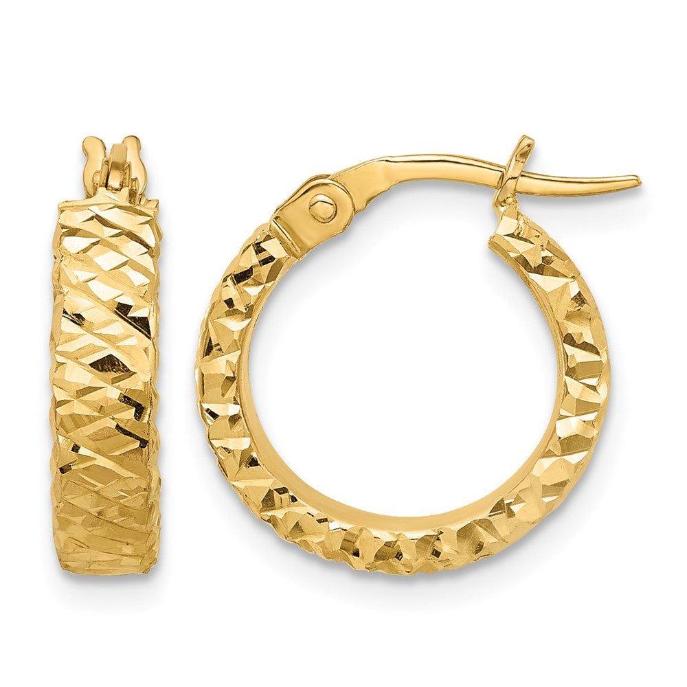 Polished 4mm Diamond Cut Hoop Earrings - 15.5mm