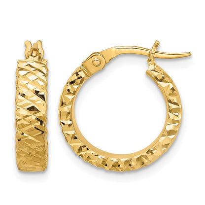 Polished 4mm Diamond Cut Hoop Earrings - 15.5mm