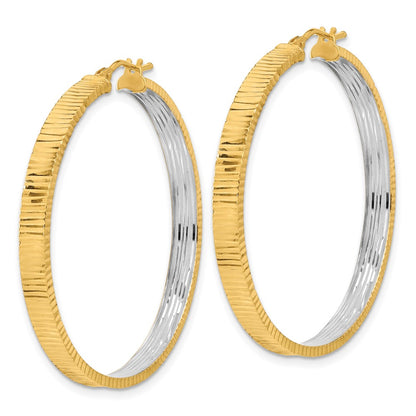 Polished and Rhodium Diamond-cut Circle Hoop Earrings