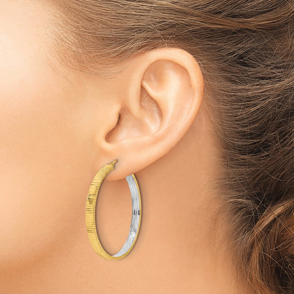 Polished and Rhodium Diamond-cut Circle Hoop Earrings