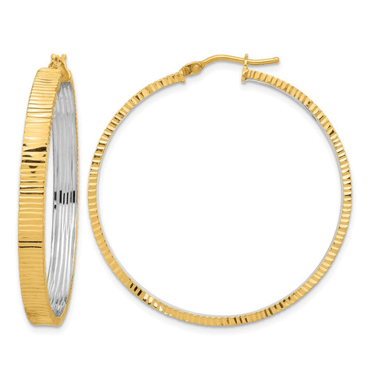Polished and Rhodium Diamond-cut Circle Hoop Earrings