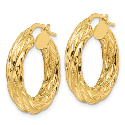 Polished Woven Texture 4.75mm Round Hoop Earrings