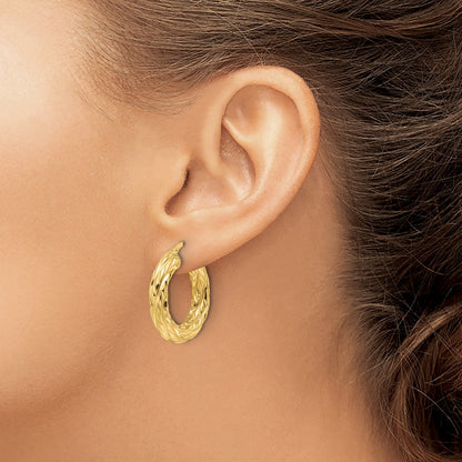 Polished Woven Texture 4.75mm Round Hoop Earrings