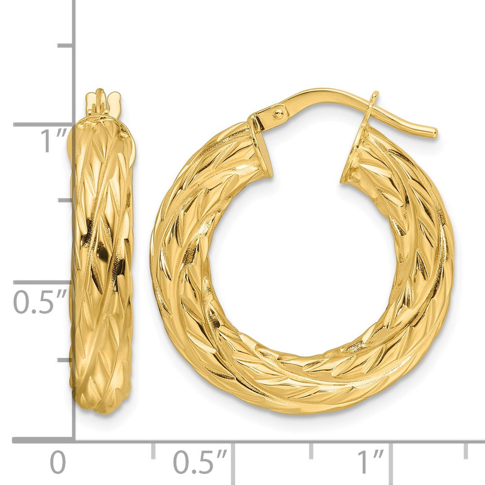 Polished Woven Texture 4.75mm Round Hoop Earrings