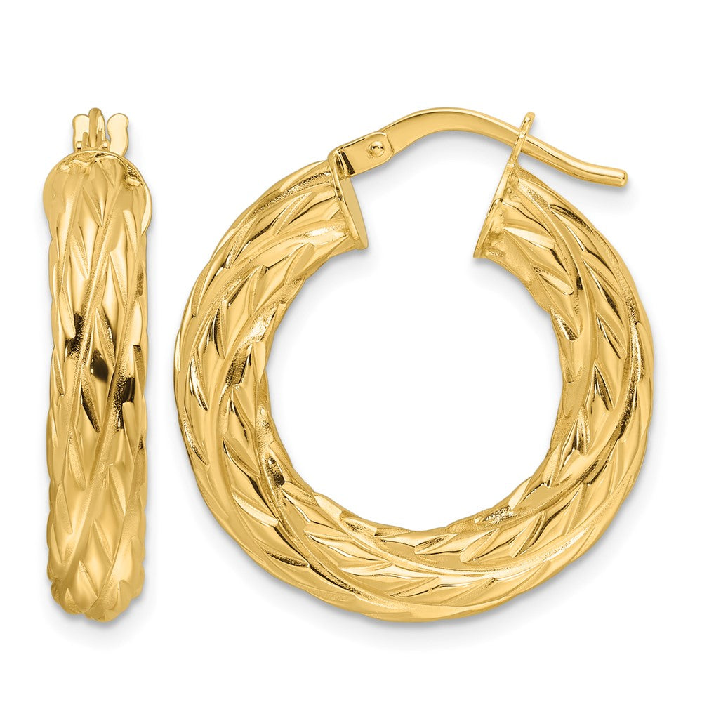 Polished Woven Texture 4.75mm Round Hoop Earrings
