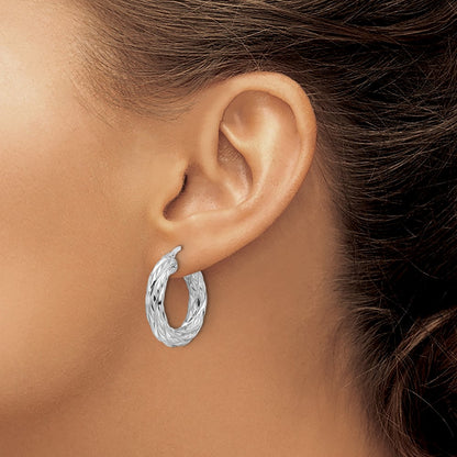 Polished Woven Texture 4.75mm Round Hoop Earrings
