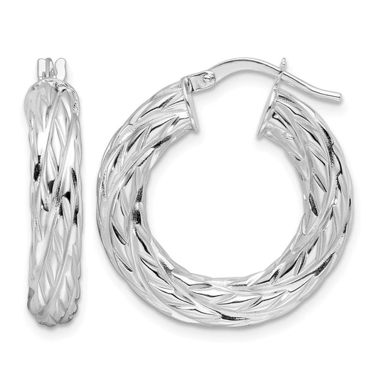 Polished Woven Texture 4.75mm Round Hoop Earrings