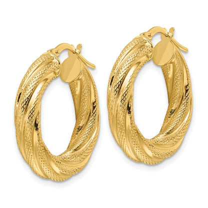 4.7mm Textured Twisted Round Hoop Earrings