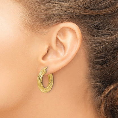 4.7mm Textured Twisted Round Hoop Earrings