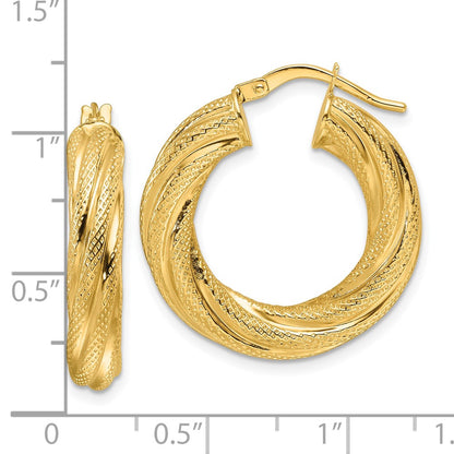 4.7mm Textured Twisted Round Hoop Earrings