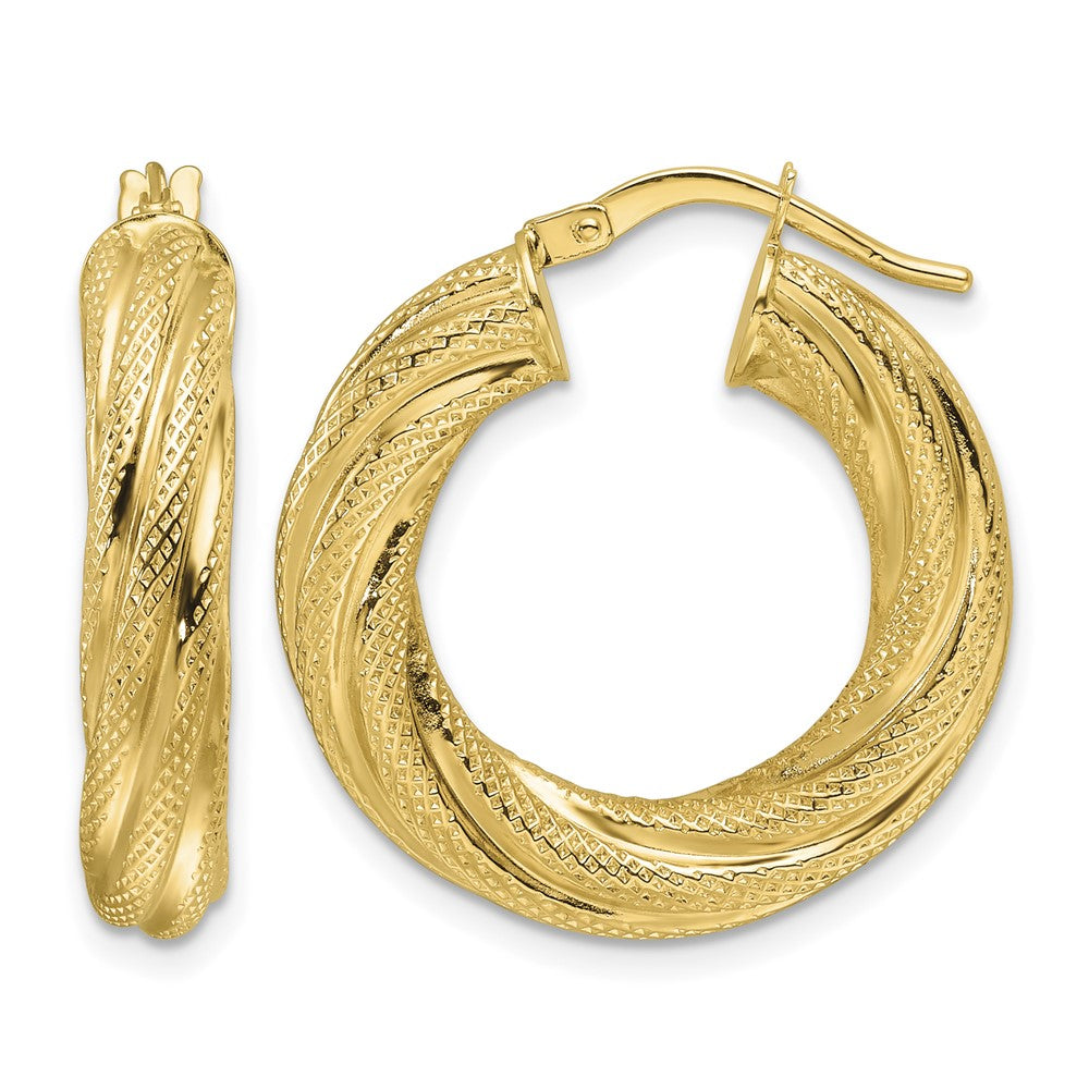 4.7mm Textured Twisted Round Hoop Earrings