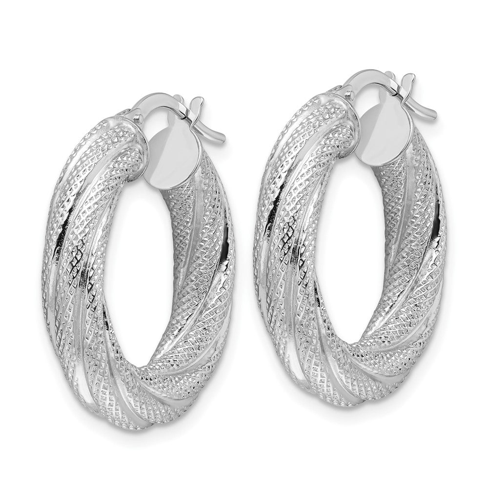 4.7mm Textured Twisted Round Hoop Earrings