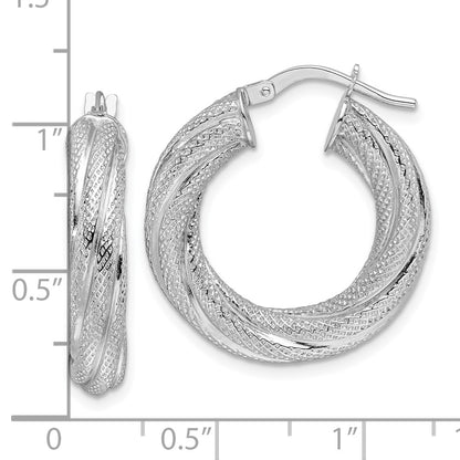 4.7mm Textured Twisted Round Hoop Earrings