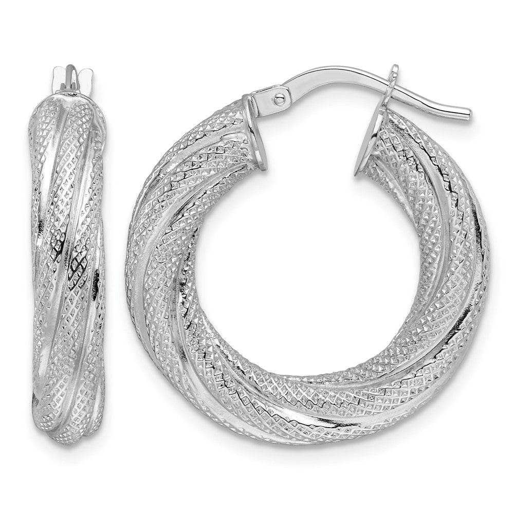 4.7mm Textured Twisted Round Hoop Earrings