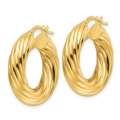 Polished Twist 6mm Hollow Round Hoop Earrings