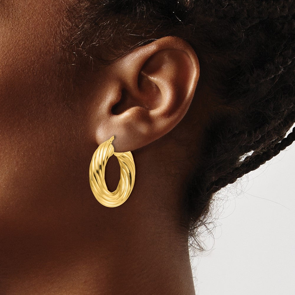 Polished Twist 6mm Hollow Round Hoop Earrings