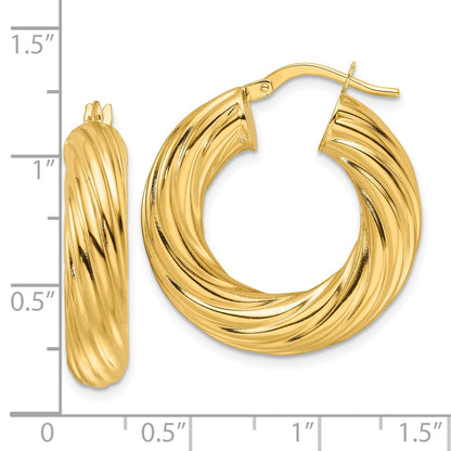 Polished Twist 6mm Hollow Round Hoop Earrings