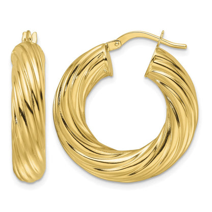Polished Twist 6mm Hollow Round Hoop Earrings