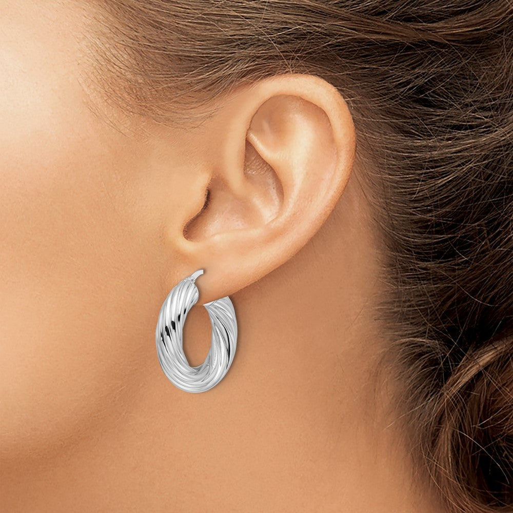Polished Twist 6mm Hollow Round Hoop Earrings
