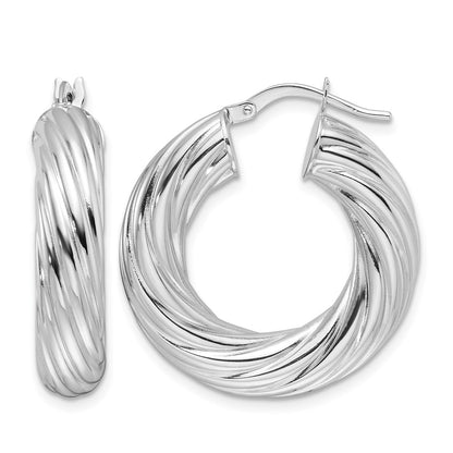Polished Twist 6mm Hollow Round Hoop Earrings