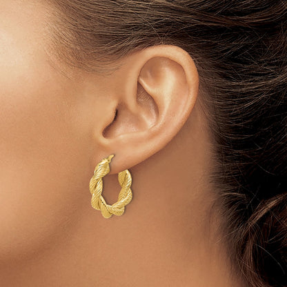 Polished and Textured Twisted Hoop Earrings - 24.8mm