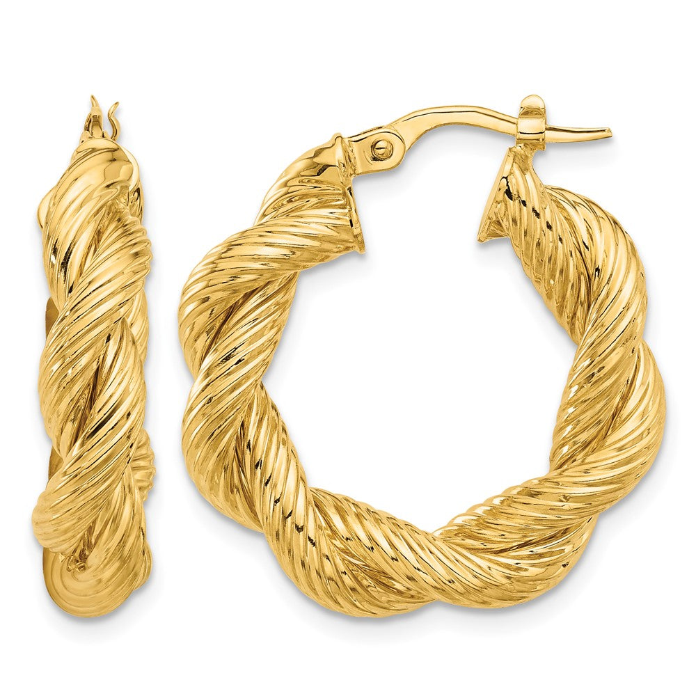 Polished and Textured Twisted Hoop Earrings - 24.8mm
