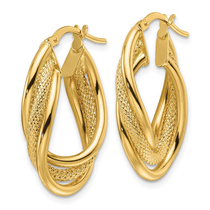 Polished Textured & Intertwined Oval Hoop Earrings