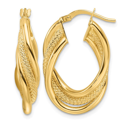 Polished Textured & Intertwined Oval Hoop Earrings