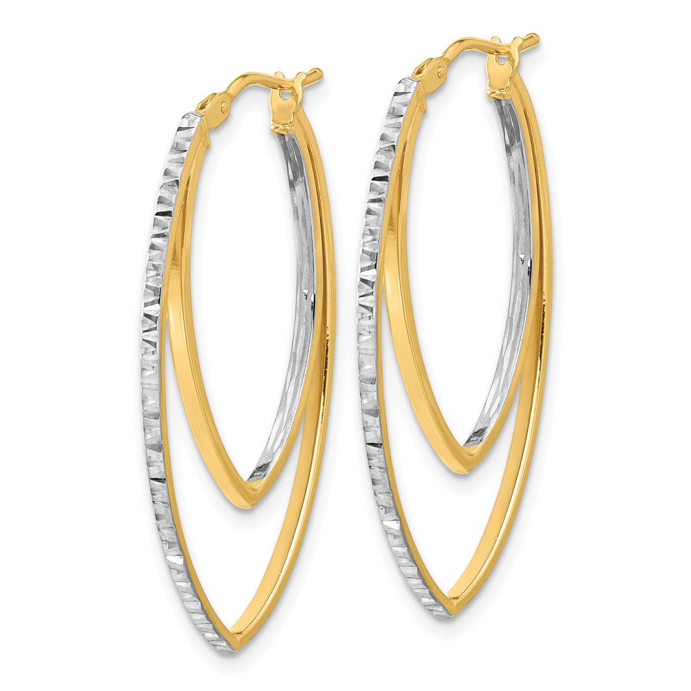 Polished and Rhodium Diamond-cut V Shape Hoop Earrings